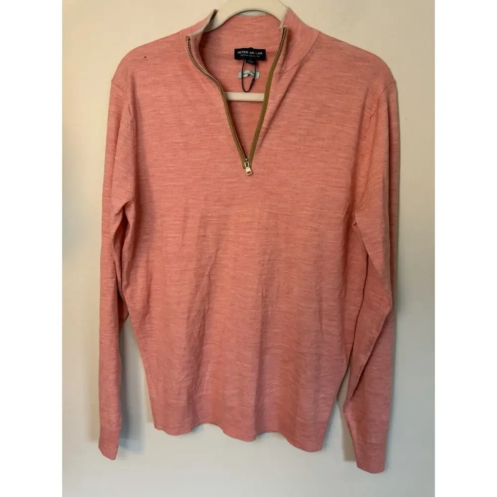 Peter Millar Autumn Crest Suede Trim Wool Quarter Zip Sweater Dusty Rose Mens S